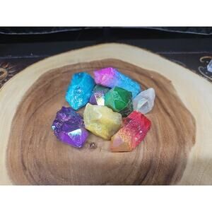 8Pcs 1.17lbs Rainbow Aqua Aura Quartz Crystal Points Titanium Coating B4